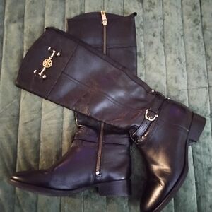 Tory Burch Black Ankle Boots with Silver Accents